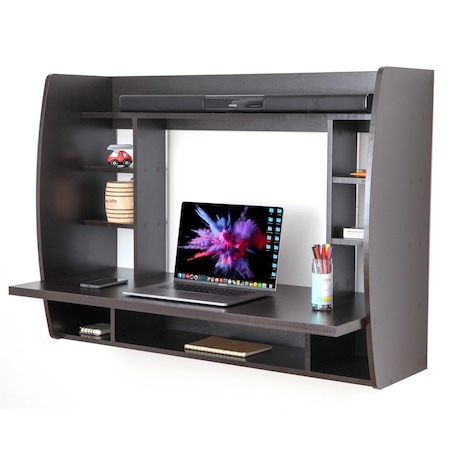 Basicwise Wall Mount Laptop Office Desk with Shelves, Black QI003557.BL
